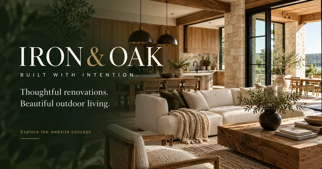 Iron and Oak architectural renovation and outdoor-living website concept