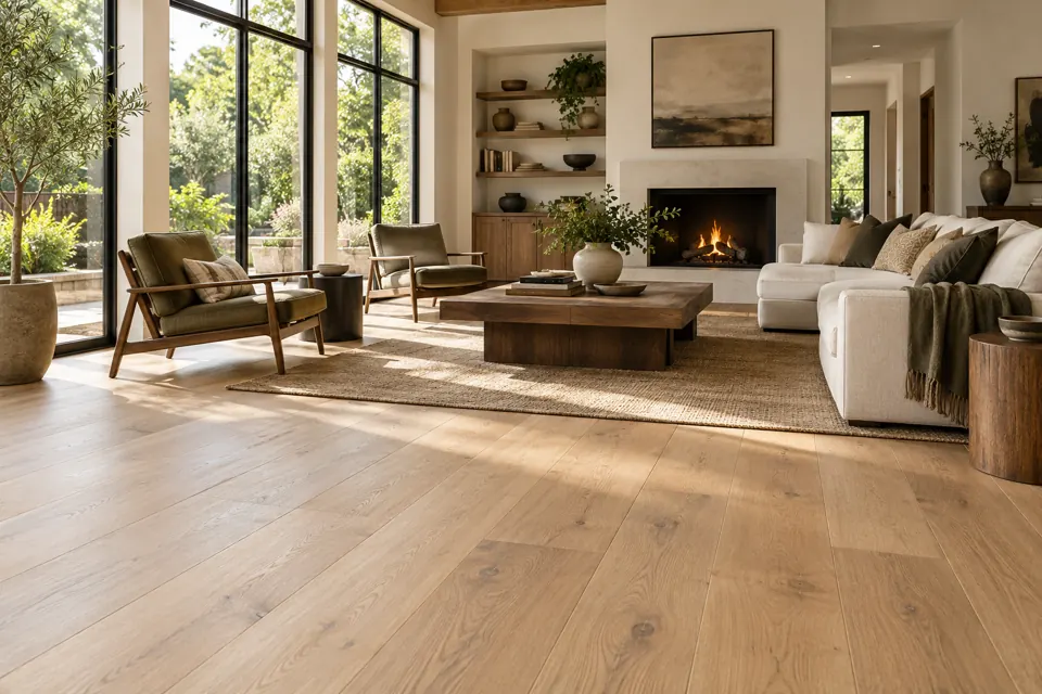 Warm oak living room — AI-generated sample project