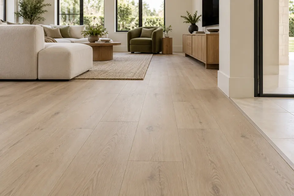 Wood-look family living — AI-generated concept view 2