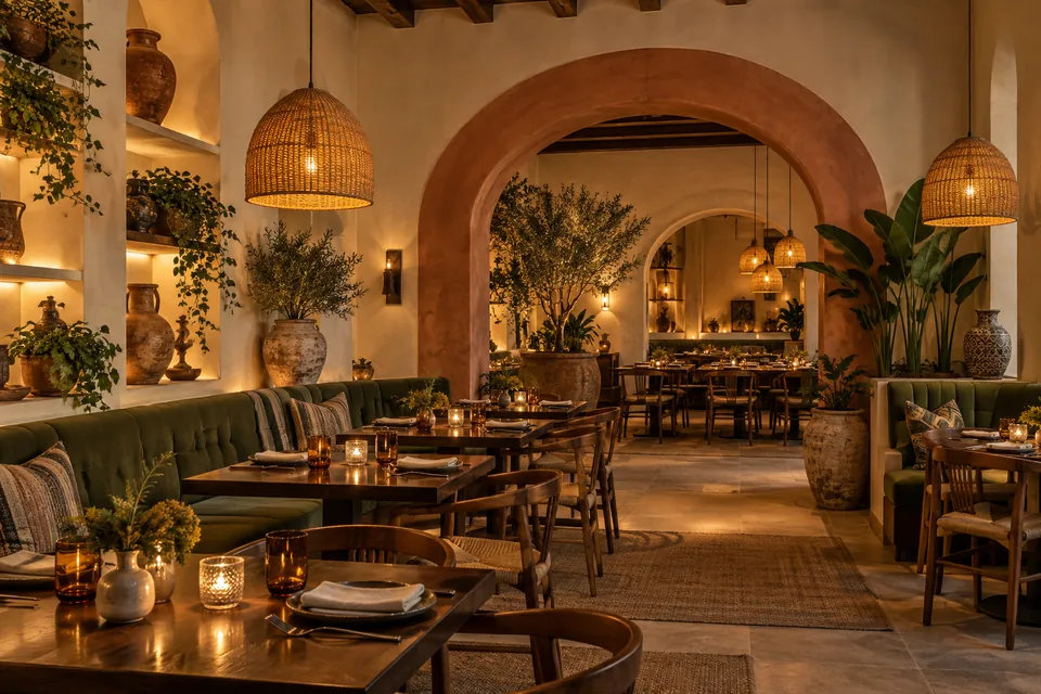 AI-generated warm Mexican restaurant dining room